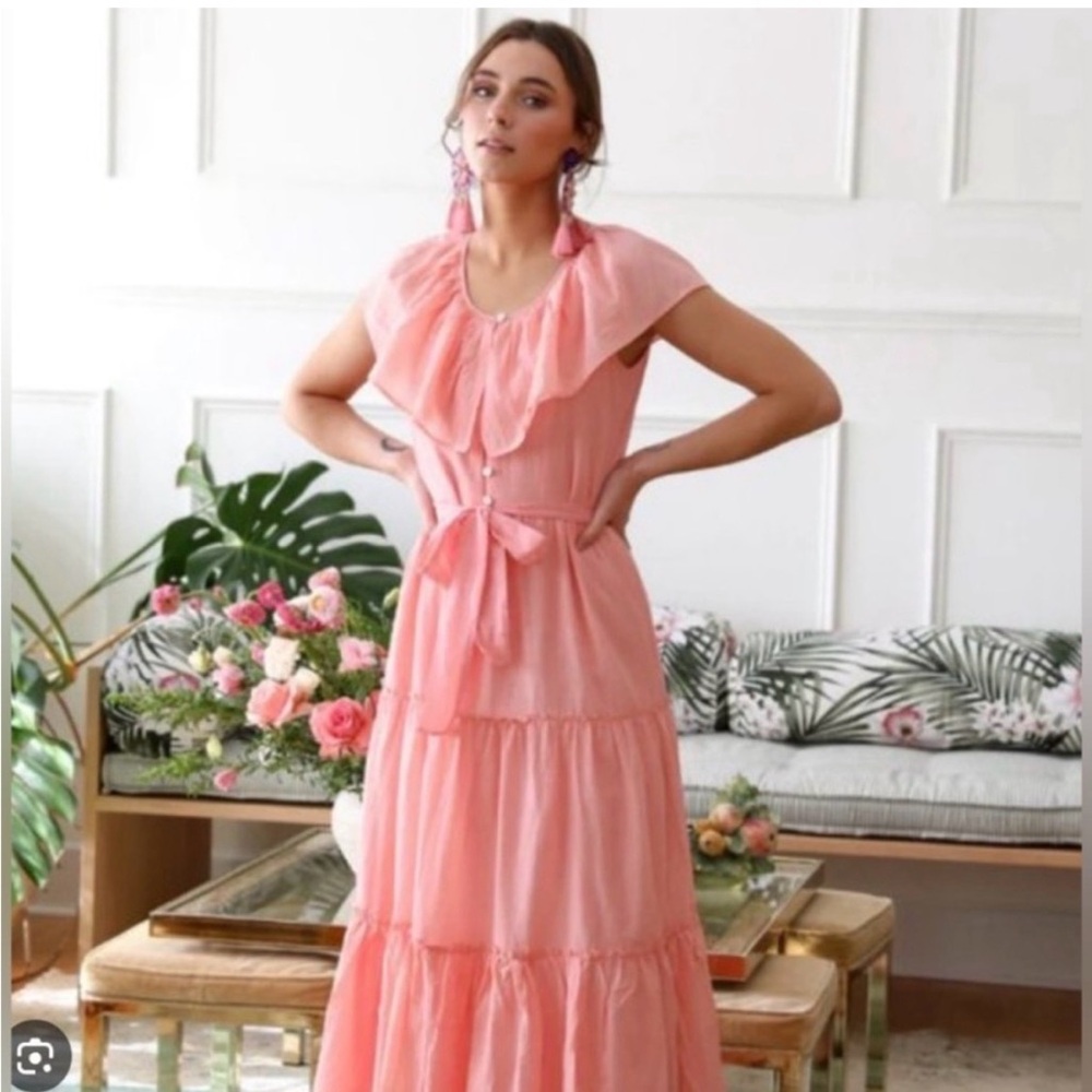 Mille, Mira, candlelight peach, tiered sleeveless maxi dress M